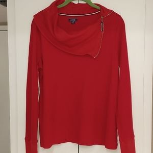 IZOD Womens XL Red Waffle Pullover,long sleeve w Solid  side Zip Neck